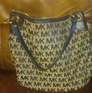 Michael Kors Black and Brown Monogram Shoulder Bag